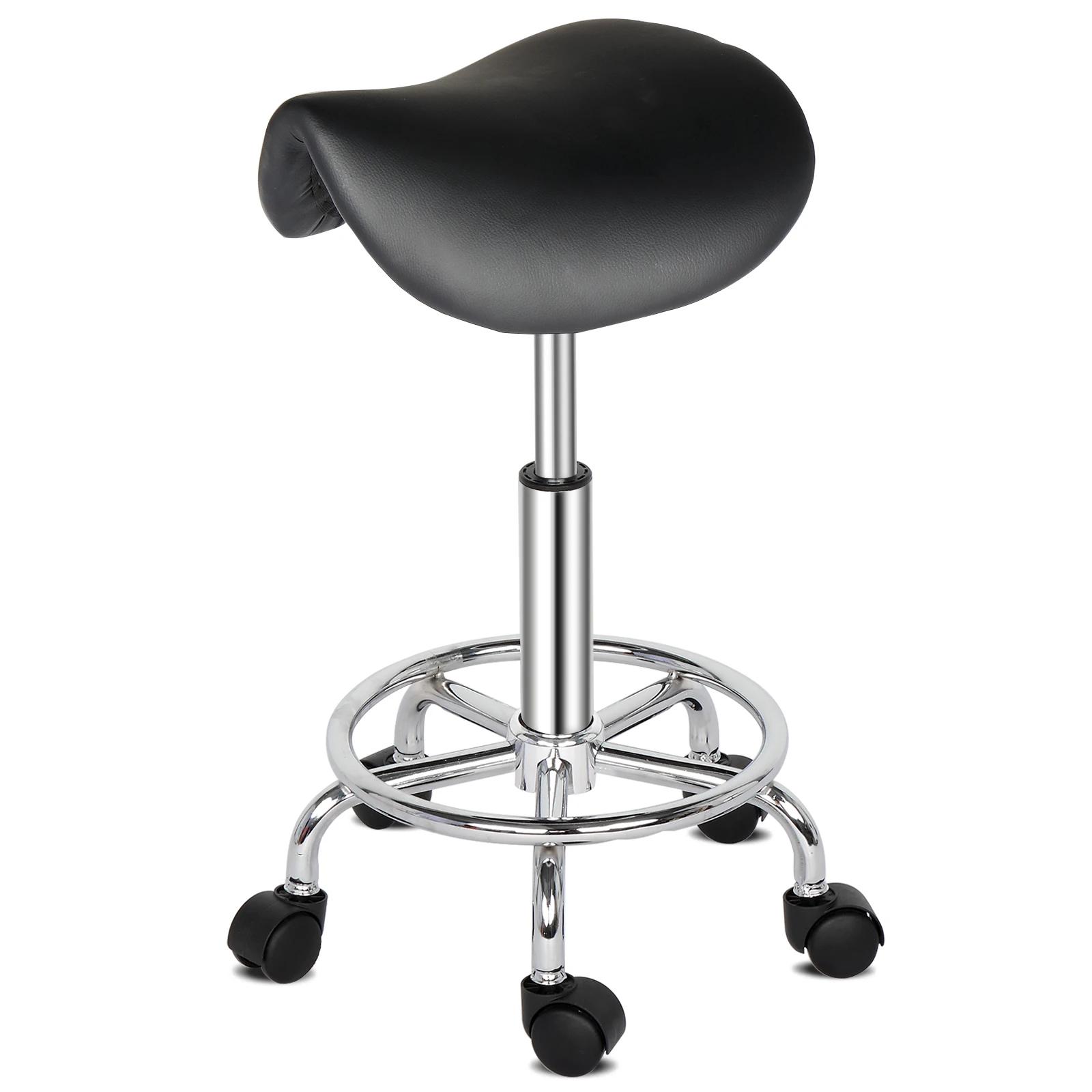 

【USA READY STOCK】Saddle Stool Ha Ha Feet Rotation Bar Stool Black PU Leather