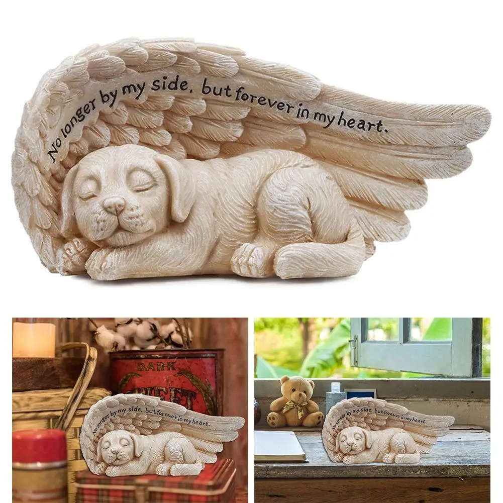 

Sleeping Dog Angel Wing Statue Garden Yard Sculptures Resin Desktop Ornament Decoration Landscape Decor Outdoor Lawn Home