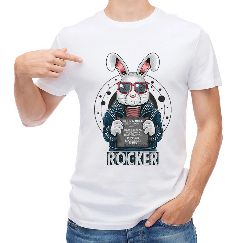 

TEEHUB Men's Clothing Rocker T Shirt Hipster Vintage Cool Rubbit Printed T-shirt Short Sleeve Casual Tops Boy Tees