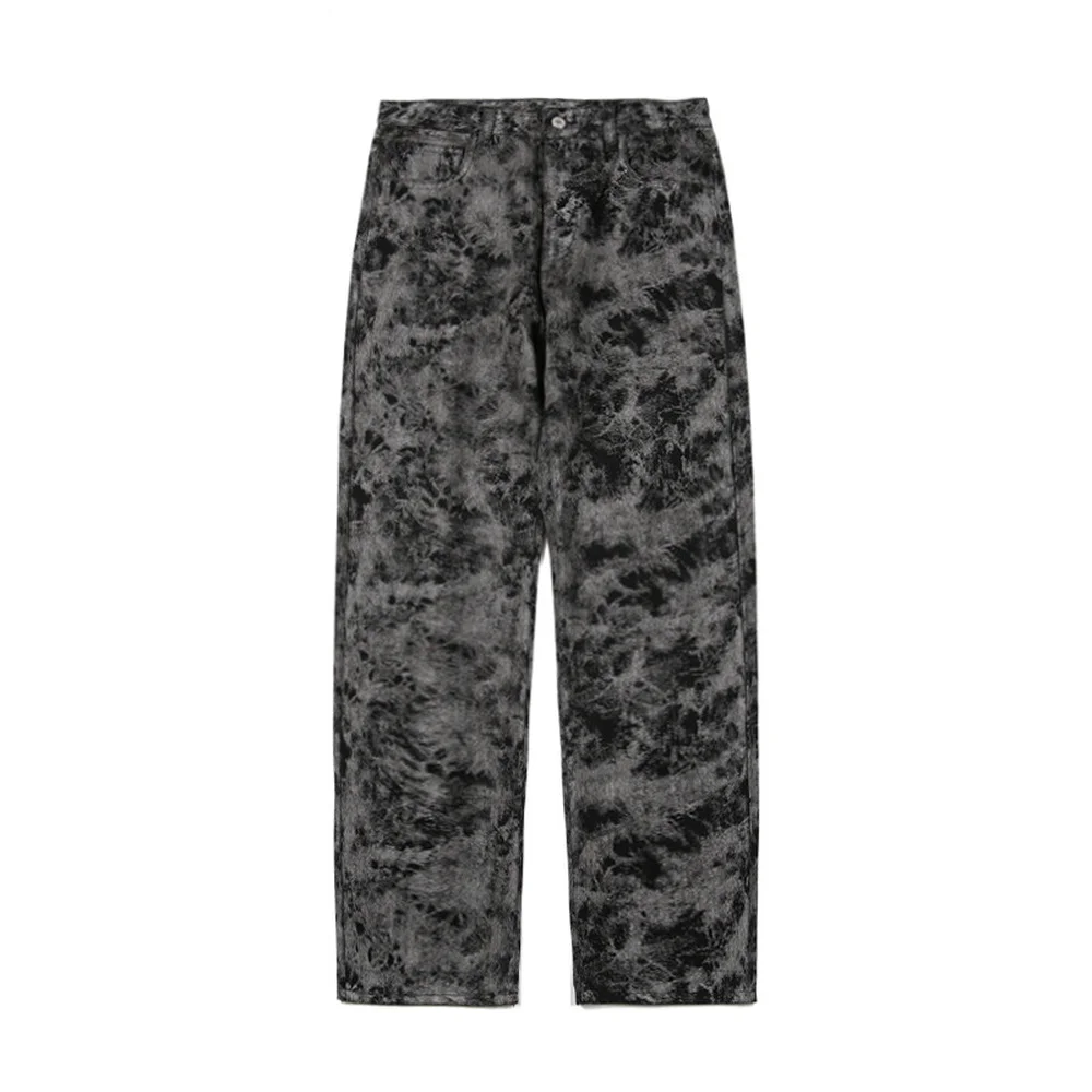 Men's Jeans Autumn Winter New Trend Hip-hop Trousers Streetwear Tie-dye Pants Loose Straight-leg Casual Wide-leg Denim Pants