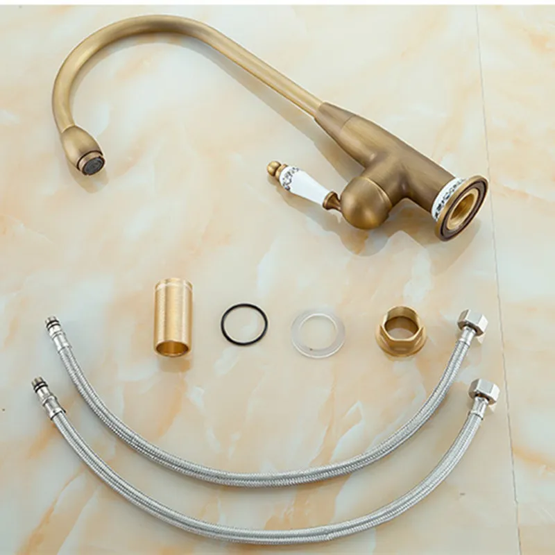 

Kitchen Faucets Antique Brass Bronze Finish Water Taps Kitchen Swivel Spout Vanity Sink Mixer Classic Tap Single Handle
