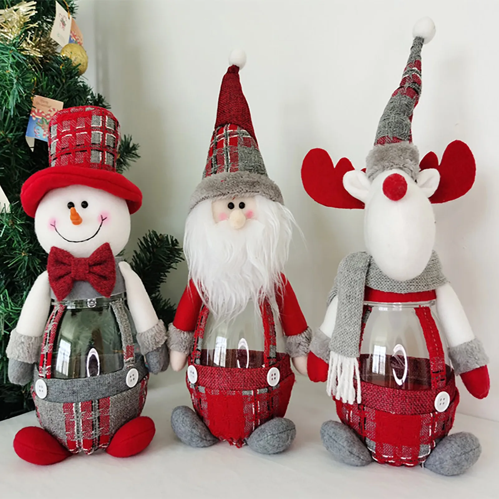 

Luminous Christmas Candy Jar, 1pcs Plush & Plastic Candy Container Decorative Candy Jars Santa/Snowman/Elk (Candy Not Included)