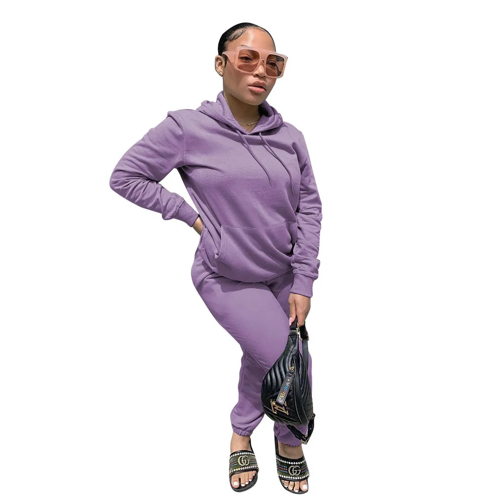 

Women Fleece Warm Two Piece Set Autumn Winter Clothes Full Sleeve Hooded Sweatshirt Hoodie+jogger Pant Casual Matching Outfits