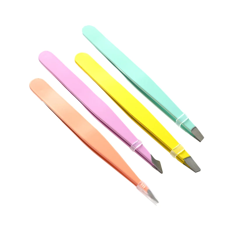 

Ontharing Pincet Rustless Steel Eyebrow Pincet Pink Schuine Black Tip Point Face Harmless Make-up Beauty Tool Sliver