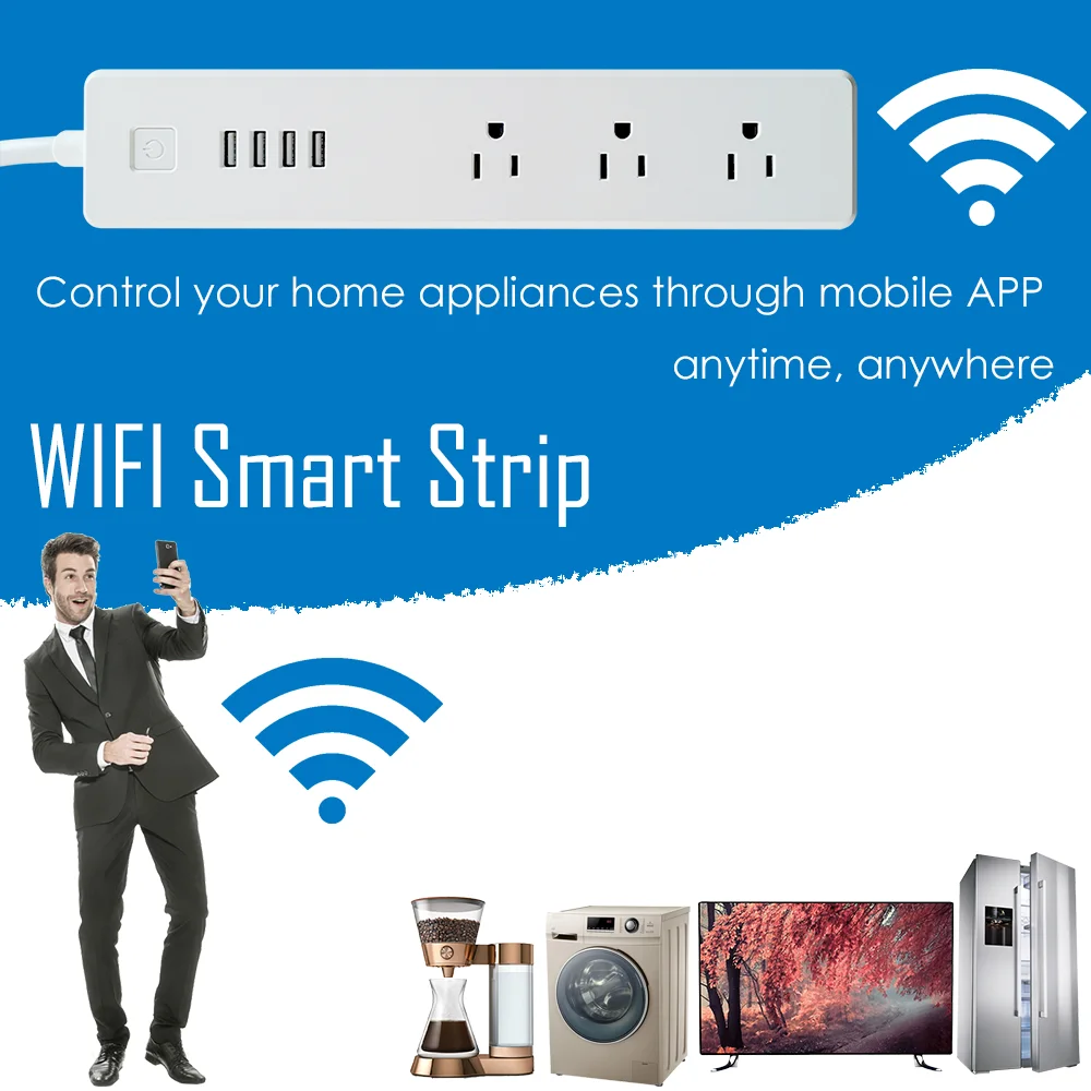 Умный удлинитель с Wi Fi 4 USB порта для зарядки|Электрические розетки| |