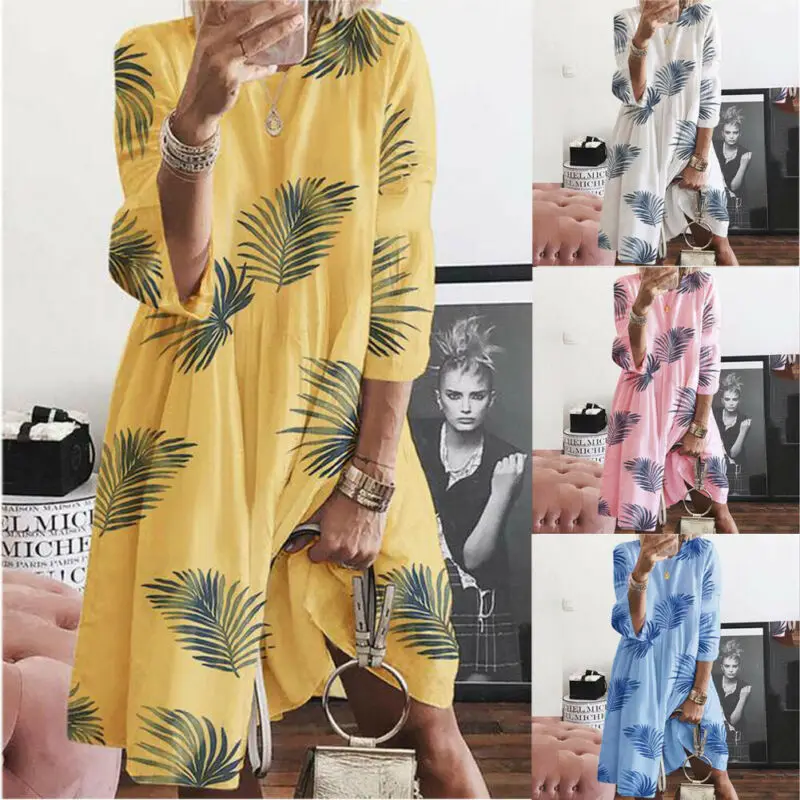 Плюс размер Весна Осень женское свободное с цветочным принтом три четверти рукав