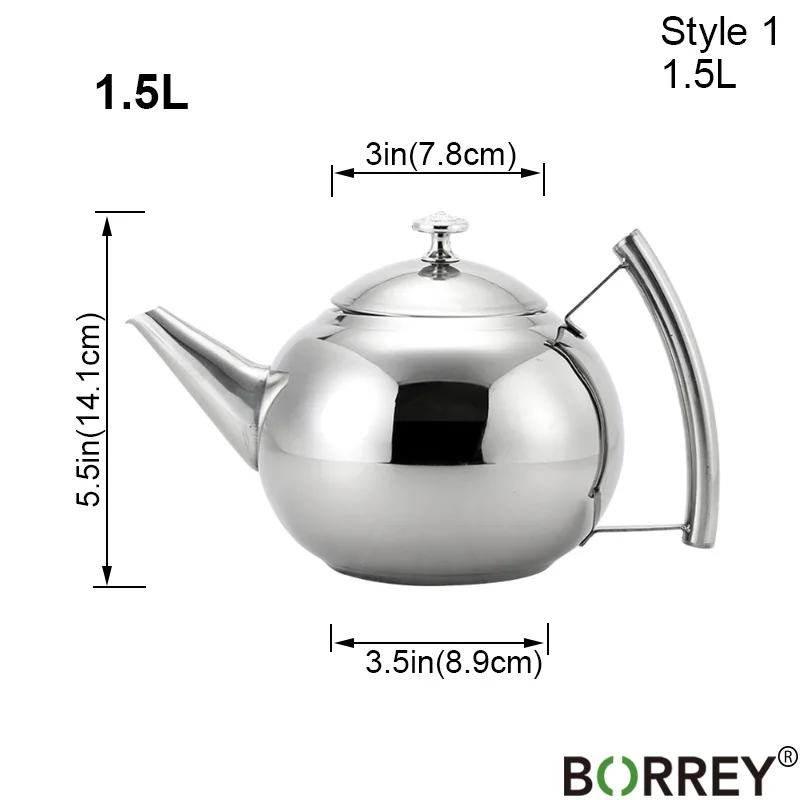 Style 1 (1.5L) BORREY 2L чайник из нержавеющей стали с чайным впрыскивателем фильтр чайник для чая улунг металлический чайник-кофейник Индукционная Плита Газовая плиты чайник - Цвет: Style 1 (1.5L)