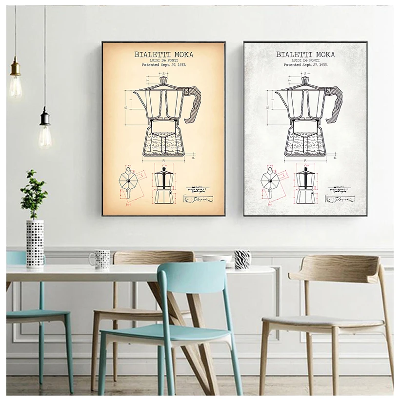 Кофейник патентные постеры и принты Bialetti Moka постер чертеж кофе Художественная