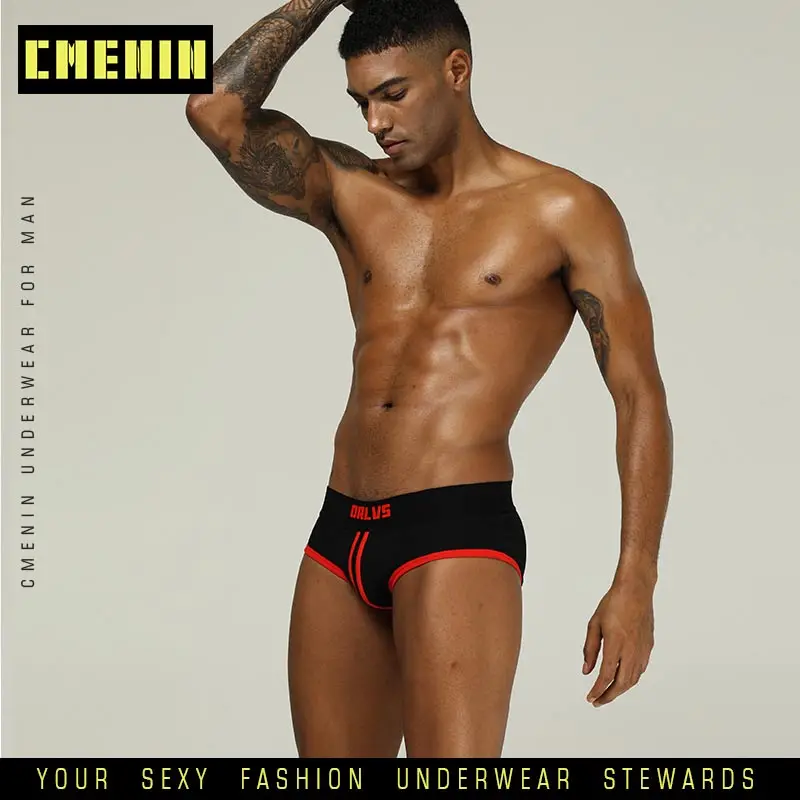 Мужские трусы брифы из хлопка черные дышащие бикини с U образным мешочком