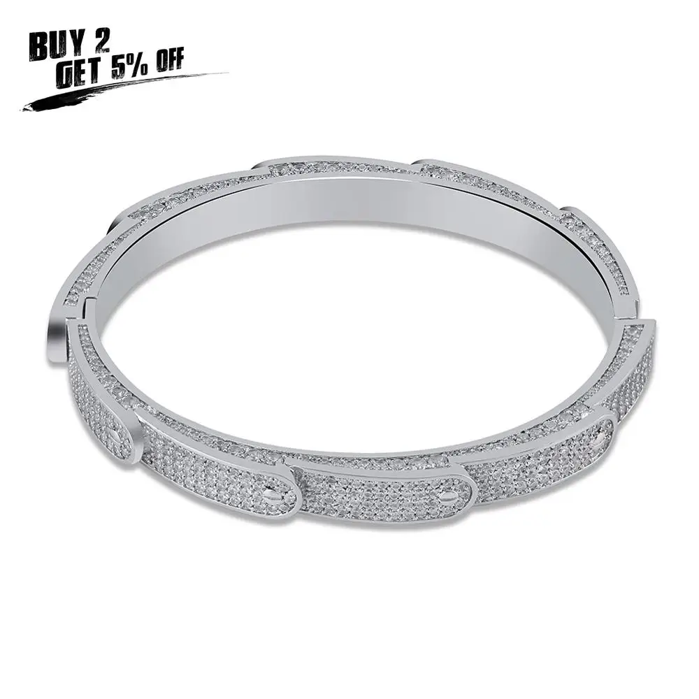 JINAO Новый Льдом Bling кубического циркония в стиле хип хоп Золотые круглые браслеты
