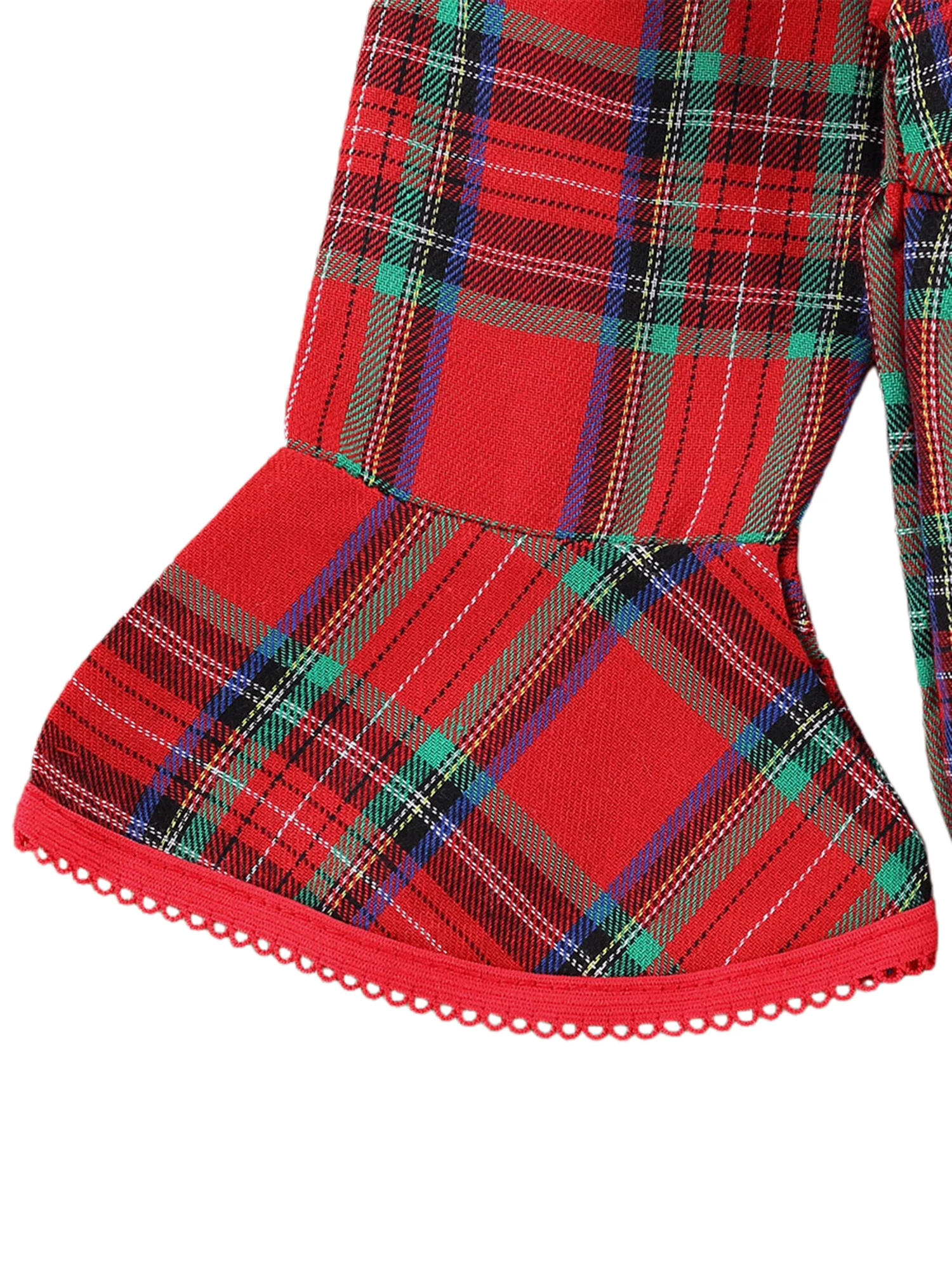 

Baby Girl Plaid Print Jumpsuit with Bow-knot Flare Sleeve O-neck with Lace Romper Button-up Clothing for Spring Fall