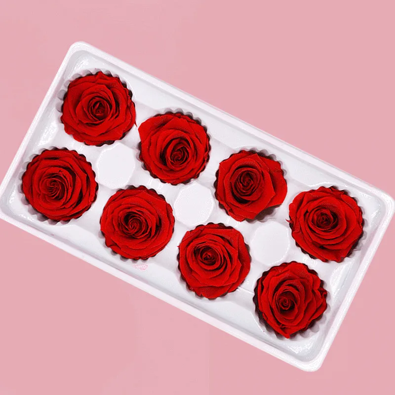 

8 Pcs High Quality Flowers Immortal Rose 5CM Diameter valentines day Eternal Life Flower Material Rose Eternelle Gift Box