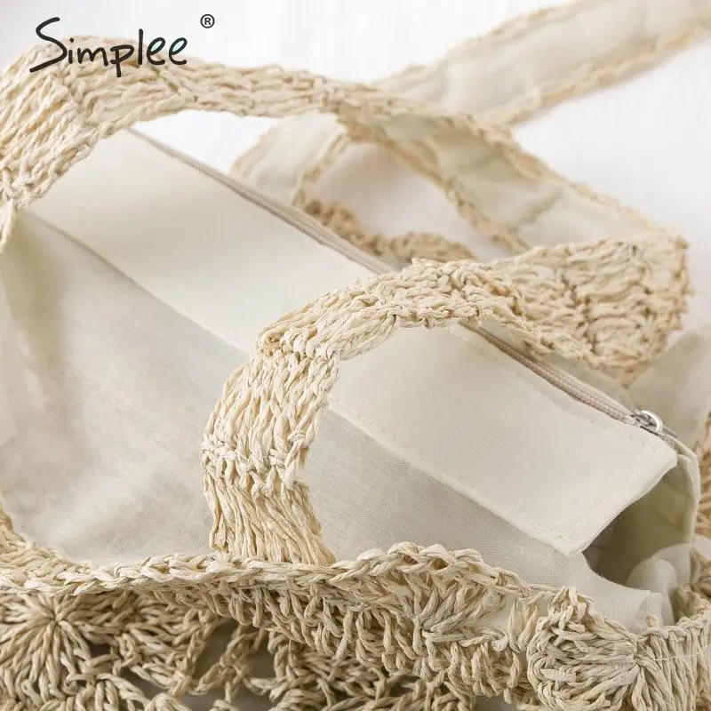 Simplee из ротанга, женские сумки через плечо, круглые соломенные сумки, большая емкость, ручная работа, летние сумки, женские круглые богемные сумки