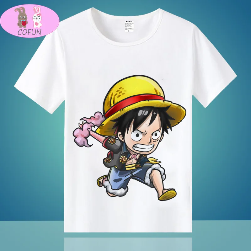 

COFUN One-Piece Cartoon Character Printed Casual Summer Tops 2020 Hot Sell Short Sleeve Luffy Zoro Nami Casual Shirt for Kids