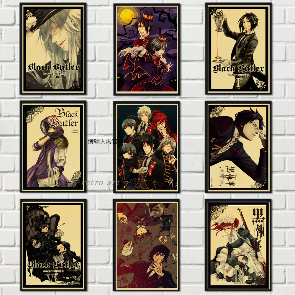 

Japanese Classic Anime Black Butler Retro Poster Movie Home Living Room Bar Decor Picture Canvas Painting Wall Art Print Picture
