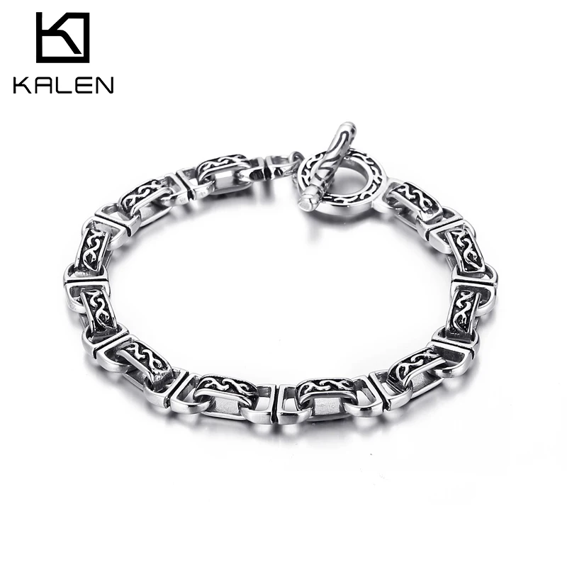 

Kalen Retro Totem Texture Combination Chain Charm Men's Stainless Steel Bracelet Simple Clasp Jewelry