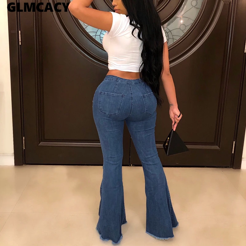 

Women High Waist Flare Jeans Bell Bottom Ripped Female Jeans Denim Skinny Jeans Pants