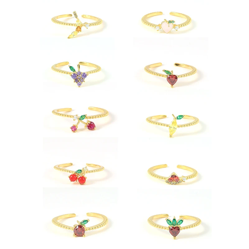 

KOJ 925 Silver Finger Rings INS Zircon Fruit Sterling Plata Rings Fine Jewelry New Fancy Opening Apple/grape Couple Anillos