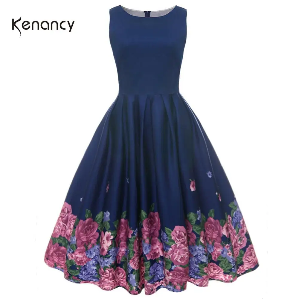 Женское винтажное платье в стиле рокабилли с круглым вырезом без рукавов|Женские