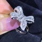 Новый 925 пробы Серебряное кольцо, Бант моделирование с бриллиантом для женщины Обручение свадебные туфли класса люкс, ювелирное изделие, подарок