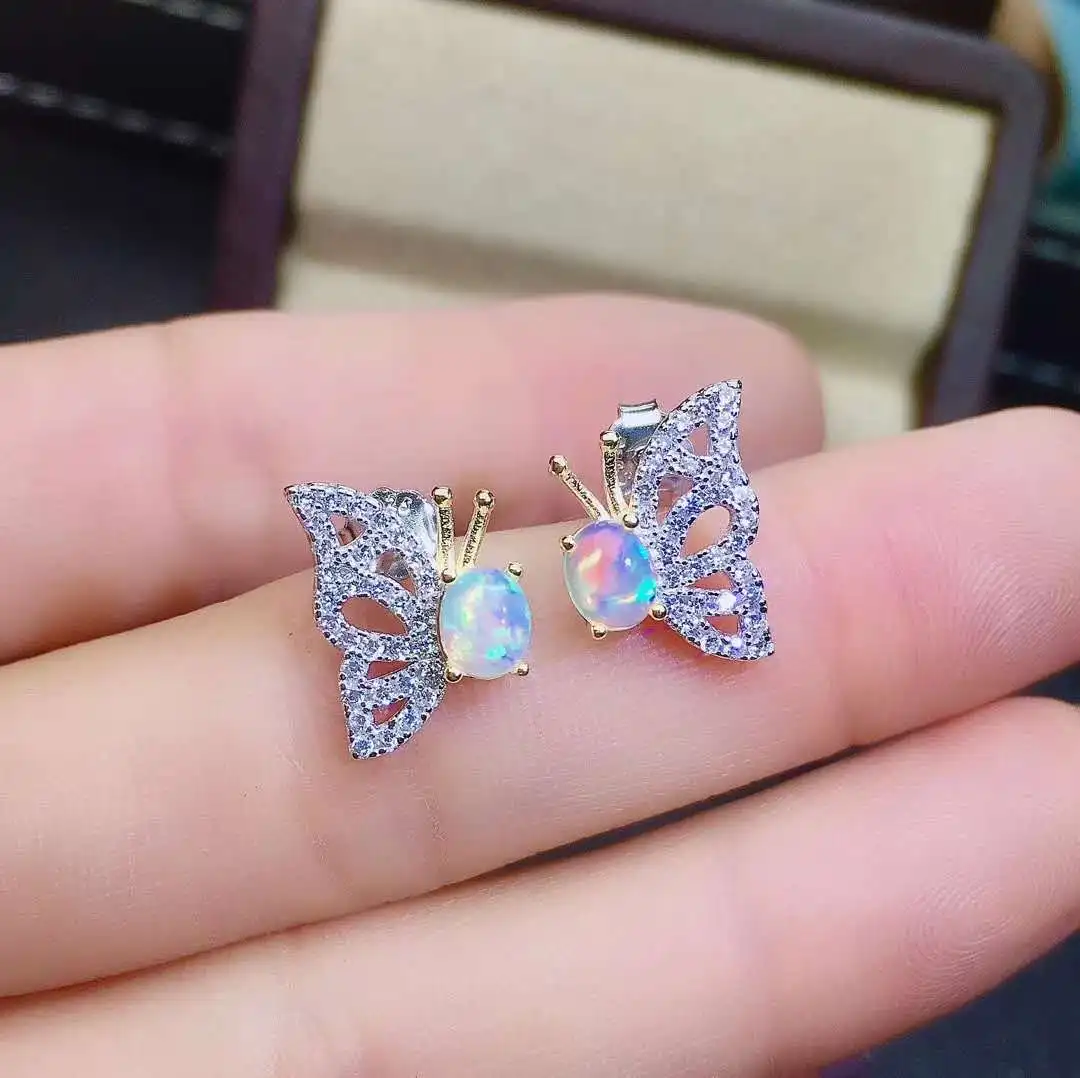 Женские серьги гвоздики из серебра 925 пробы с опалом|Серьги-гвоздики| |