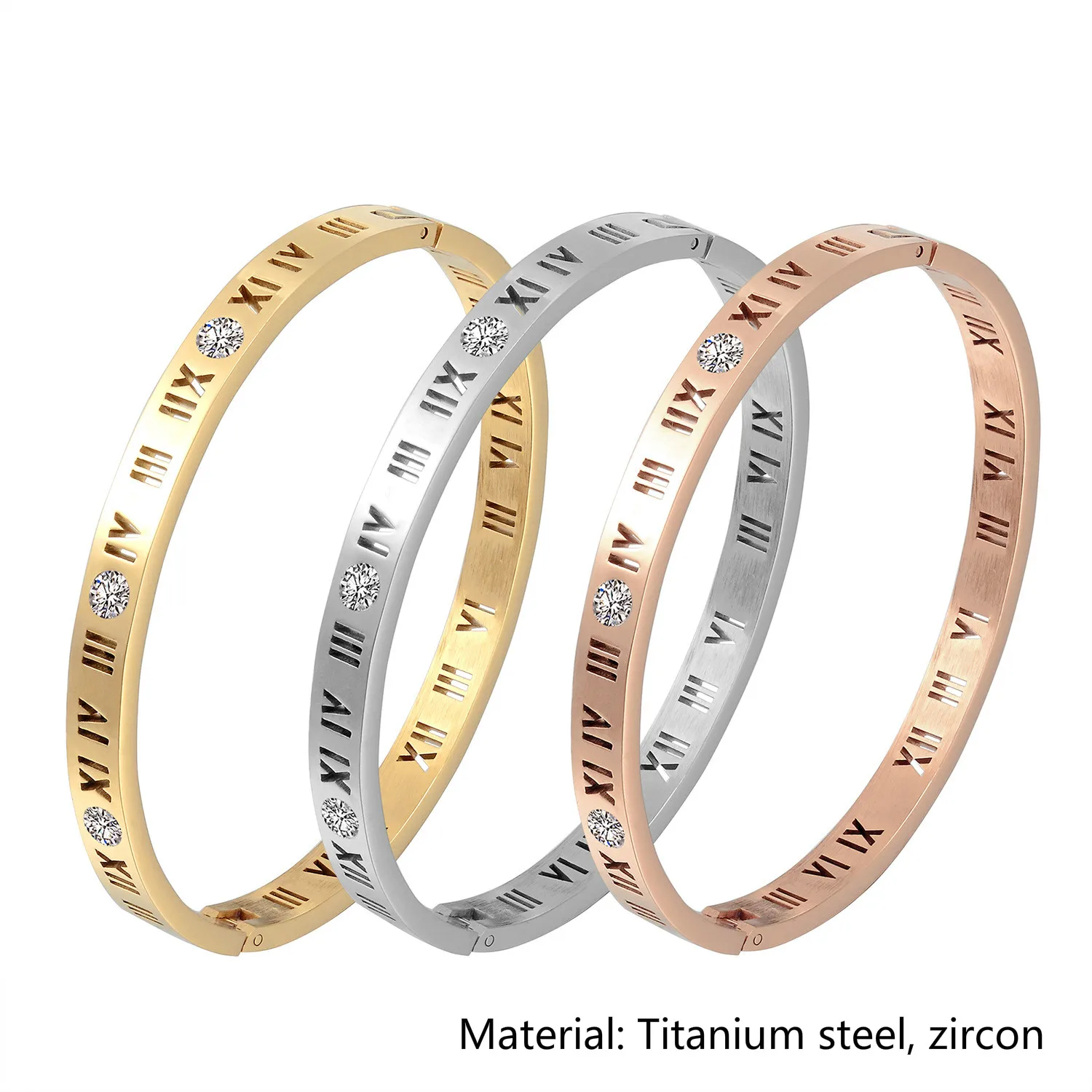 Женский браслет из титановой стали розового золота с кристаллами циркона