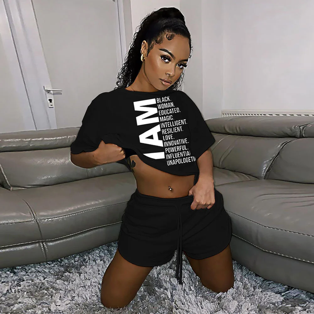 

Повседневная одежда размера плюс 2 из двух предметов спортивный костюм летняя одежда для женщин с буквенным принтом Футболка с коротким рук...