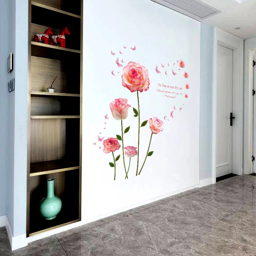 Большая Белая настенная наклейка Calla Lily DIY с жемчугом и бабочкой, Настенная Наклейка s для гостиной, дома, детской комнаты, интерьерная Настенная Наклейка s
