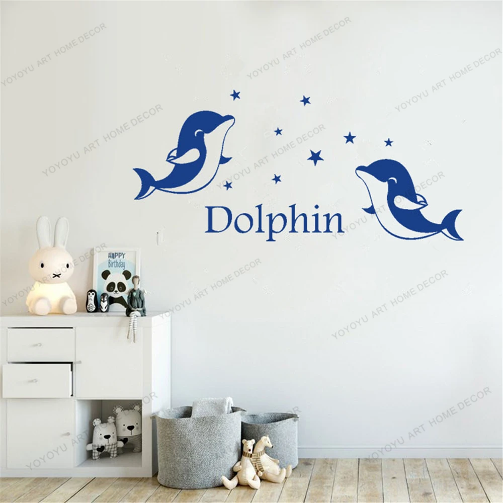 

Dolphin Personalized Name Wall Stickers For Kids Rooms Girls Bedroom Vinyl Removable Modern Animal Decor DW22149