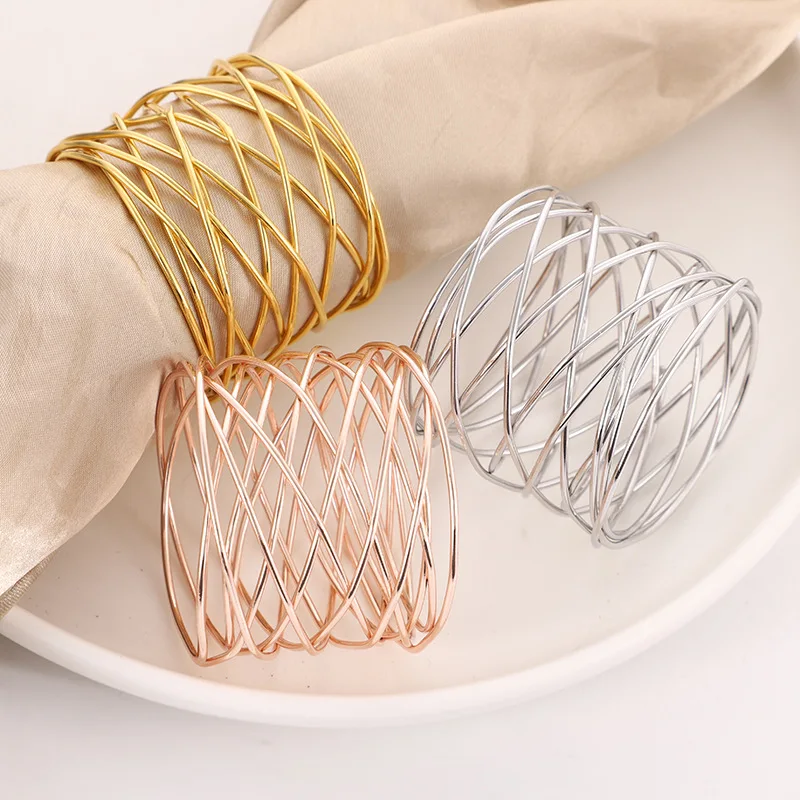 

5pcs Hotel Napkin Rings Gold And Silver Threaded Mesh Napkin Ring Mouth Metal Ring Napkin Buckle Table Wedding Decoration