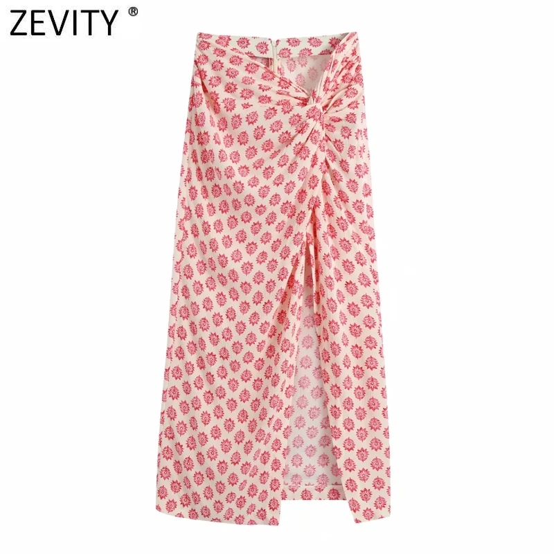 

Новинка от Zevity, элегантное женское платье с цветочным принтом и разрезом, женское шикарное приталенное миди-платье на молнии сзади, QUN824