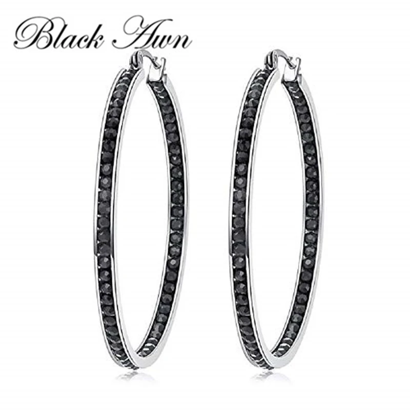 Черные Awn Новые Классические серебряные круглые черные модные серьги-кольца из шпинели для помолвки для женщин модные ювелирные изделия I195