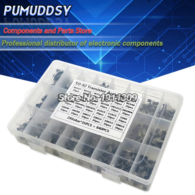 

840PCS 24Values TO-92 Transistor Assortment Kit BC327 BC337 BC547 transistor 2N2222 3904 3906 C945 transistors pack