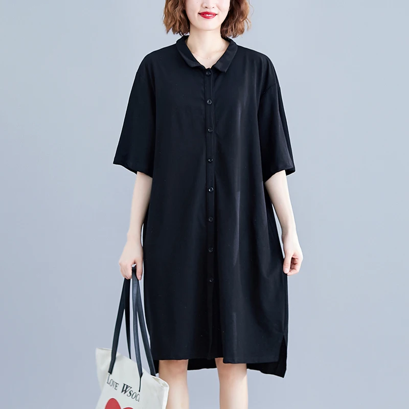 

#3225 Summer Irregular Shirt Dress Women Short Sleeves Loose Front Buttons Shirt Dress Women Sexy Casual Loose Green Black