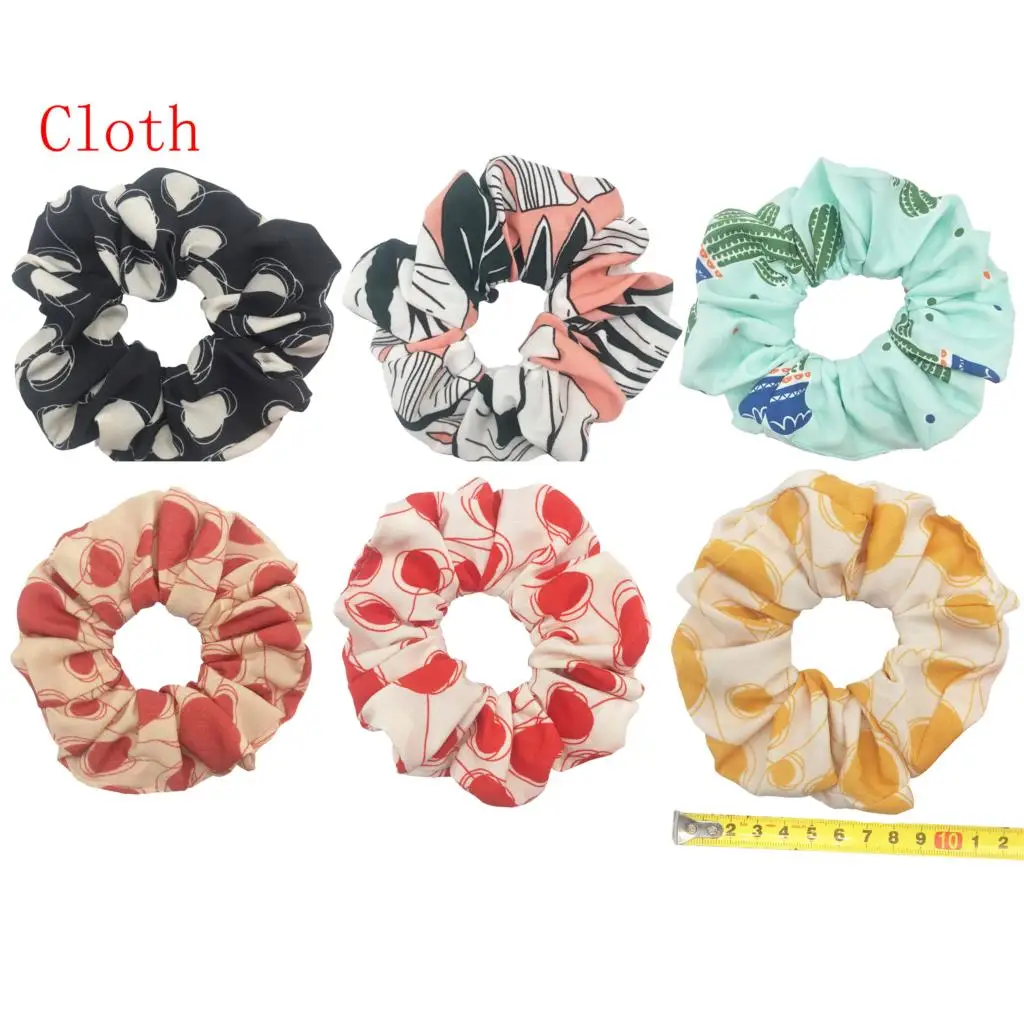 PJ049-6PCS 6 шт/лот Бархатные эластичные резинки для волос, резинки для волос для девочек, не складываются, леопардовые женские большие мелкие блестки из шифона с цветочным рисунком - Цвет: PJ049-6PCS