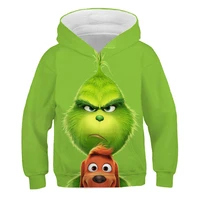 3d green print grinch hoodies kids clothes autumn christmas winter childrens sweatshirt plus velvet long sleeved sweater tops