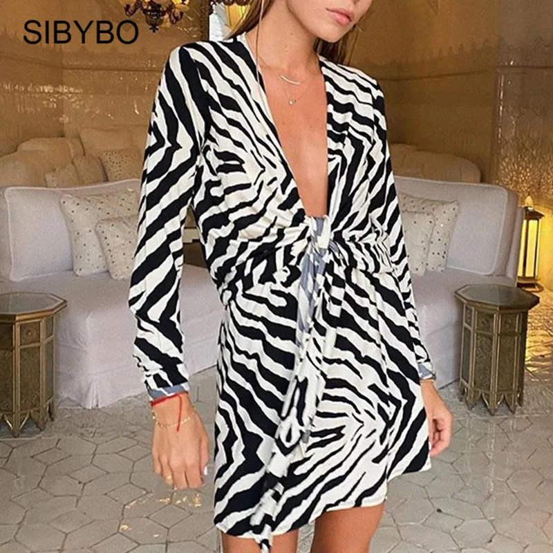 Женское облегающее платье Sibybo Осеннее мини с длинным рукавом и отложным