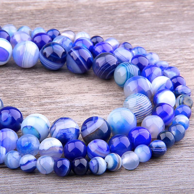 Белые Агаты бусины из натурального камня Гладкие Круглые свободные в полоску для