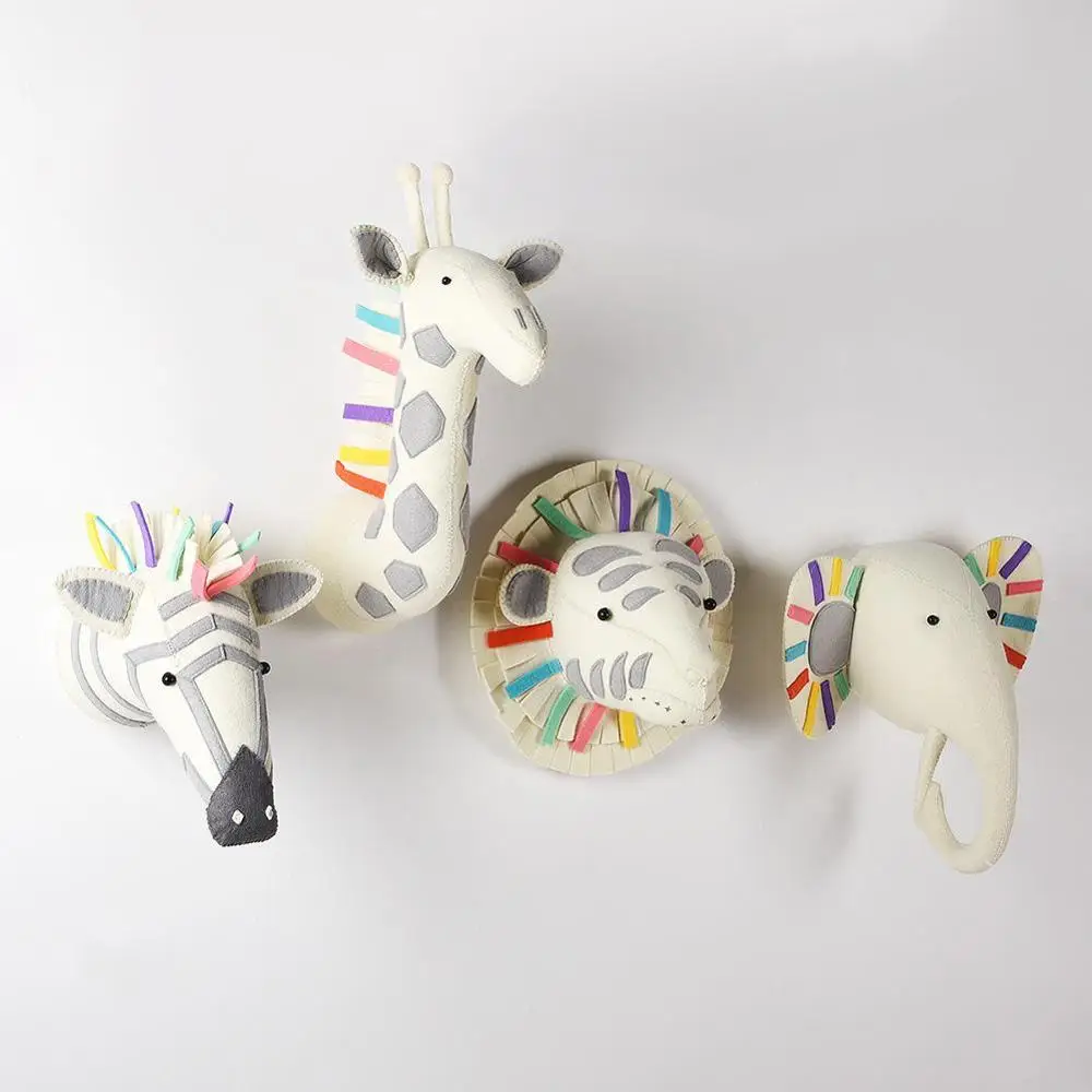 

Felt Colorful Animals Head Wall Decoration Elephant Stuffed Toy Doll For Girl Baby Kids Nursery Room Decor Wall Hanging