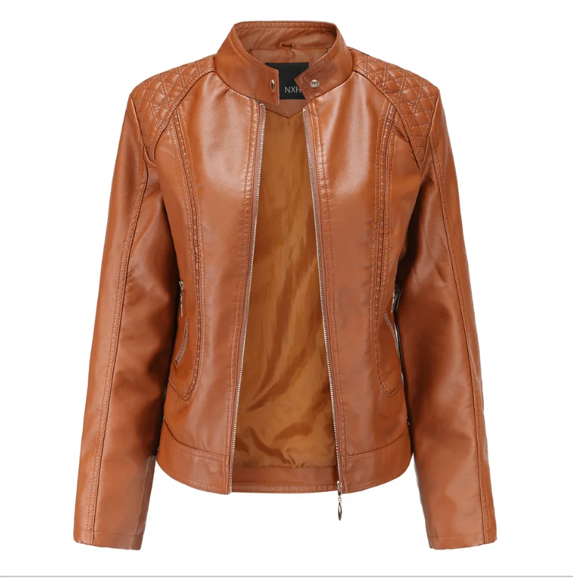 Женская байкерская куртка из ПУ кожи черная или красная кожаная с воротником