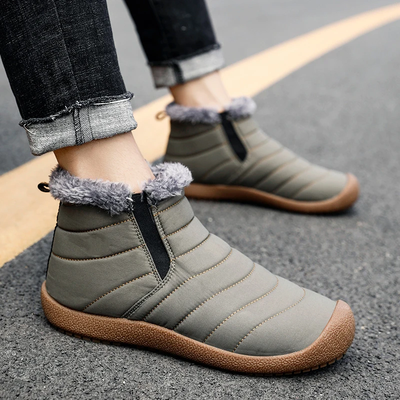 Теплые зимние меховые ботильоны мужские уличные дышащие ботинки