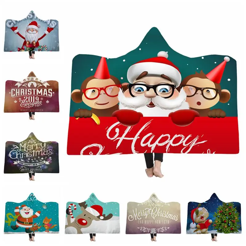 

Red And Green Santa Claus Flannel Soft Blanket 3D Merry Christmas Lettering Pattern Blanket Gifts For Adults And Children