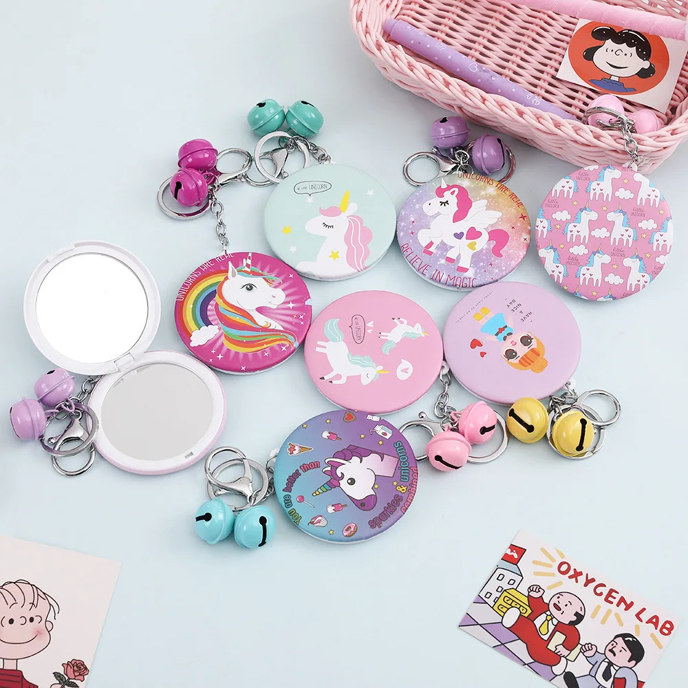 New Style Unicorn Cartoon Cute Keychain Small Mirror Bell School Bag Pendant Students Wallet Accessories Women's | Обустройство