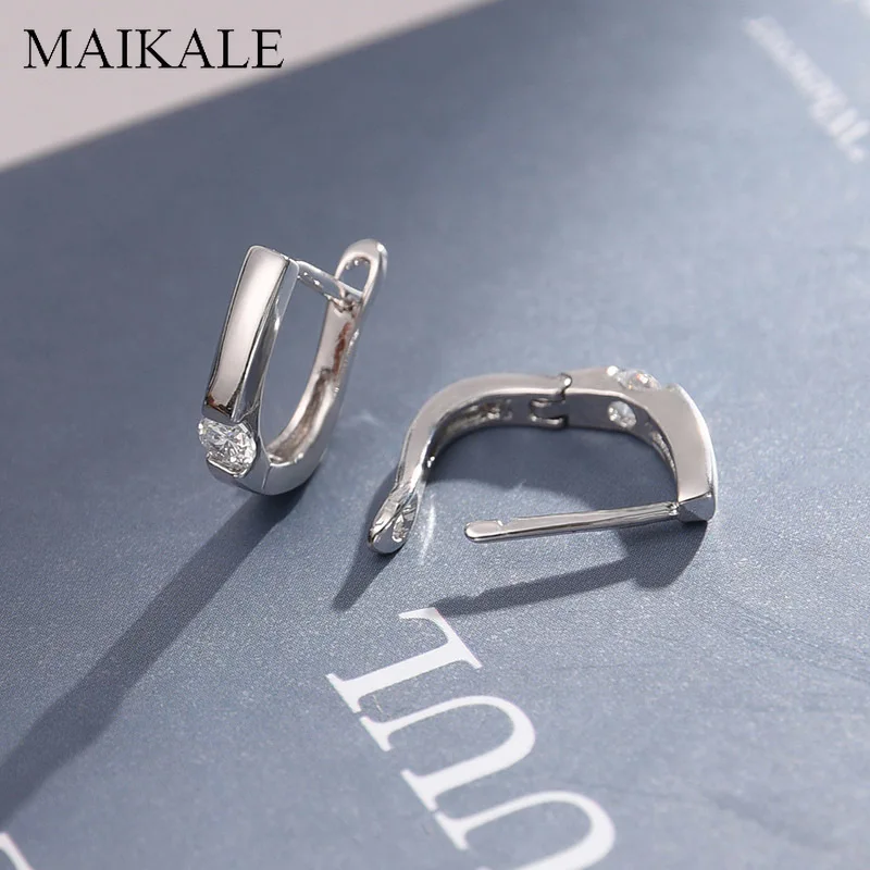 MAIKALE, классические u-образные серьги-гвоздики для женщин, ювелирные изделия, AAA кубический цирконий, посеребренные, темпераментные корейские серьги, подарки