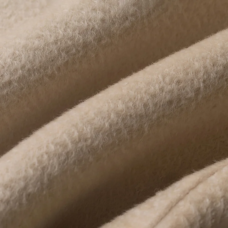 Женское длинное шерстяное пальто с поясом свободное однотонное двухстороннее 8