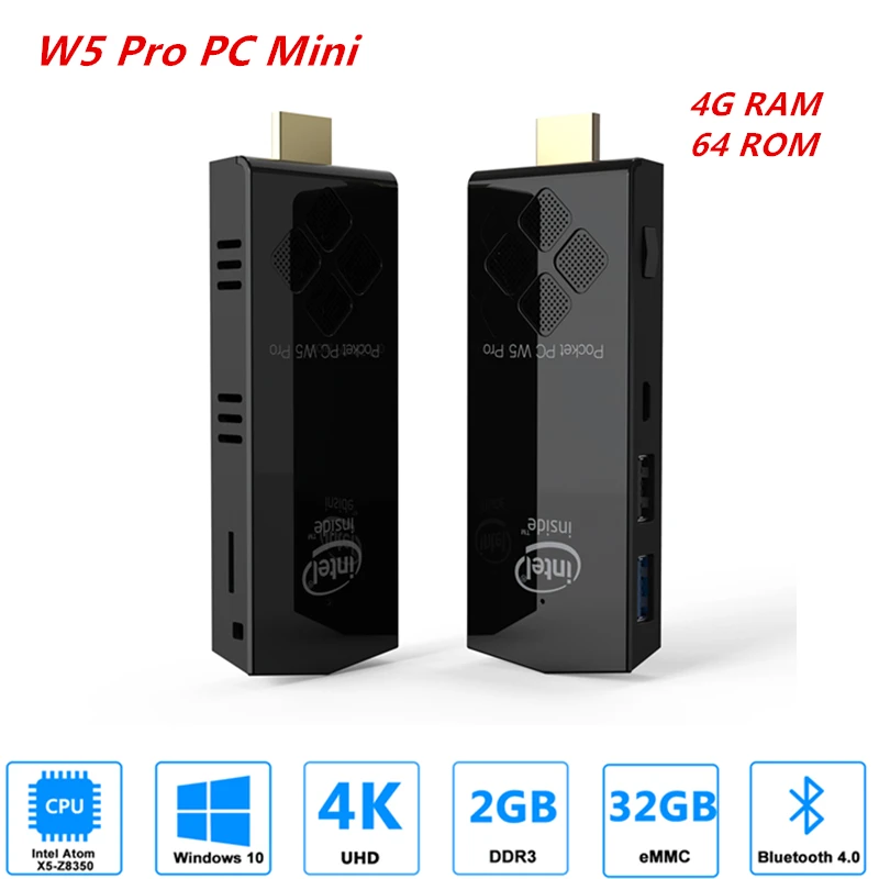 Новый W5 Pro Windows 10 Мини ПК Intel Z8350 2 ГБ/4 ГБ Оперативная память 32GB/64GB Встроенная Media Player