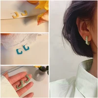 fashion women retro candy color geometric earrings trend personality 925 silver needle new jewelry decoration accessories