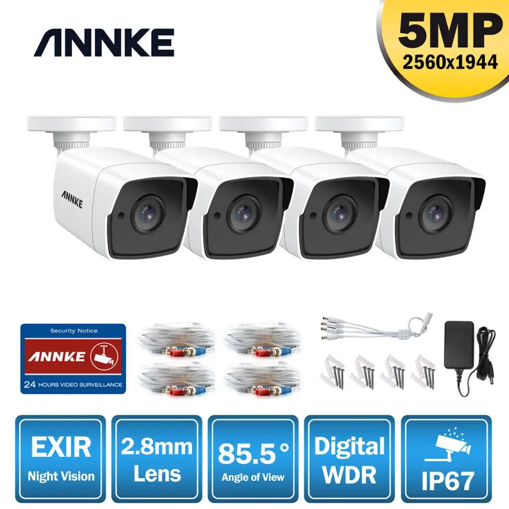 ANNKE 4 шт. 5MP CCTV Камера s IP67 Водонепроницаемый камера видеонаблюдения пуля фильтр