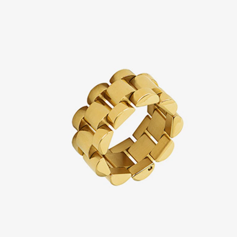 

2021 Punk Metal Geometric Chain Rings Irregular Watchband Finger Ring Gold Silver Color for Women Men Party Jewelry Gifts