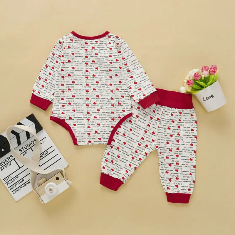 Newborn Infant Baby Girl Boy Clothes Long Sleeve I love Daddy Mommy Tops Romper Leggings Pants Outfits Cotton 2Pcs Set Autumn | Детская